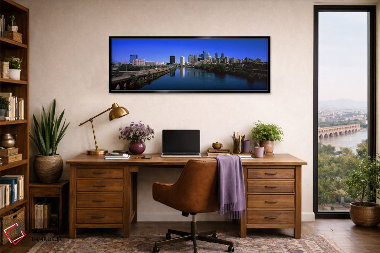تابلو دکوراتیو ساختمان ها در کنار آب، فیلادلفیا، رودخانه شیکیل، پنسیلو… اثر پانورامیک ایمجز - D2B