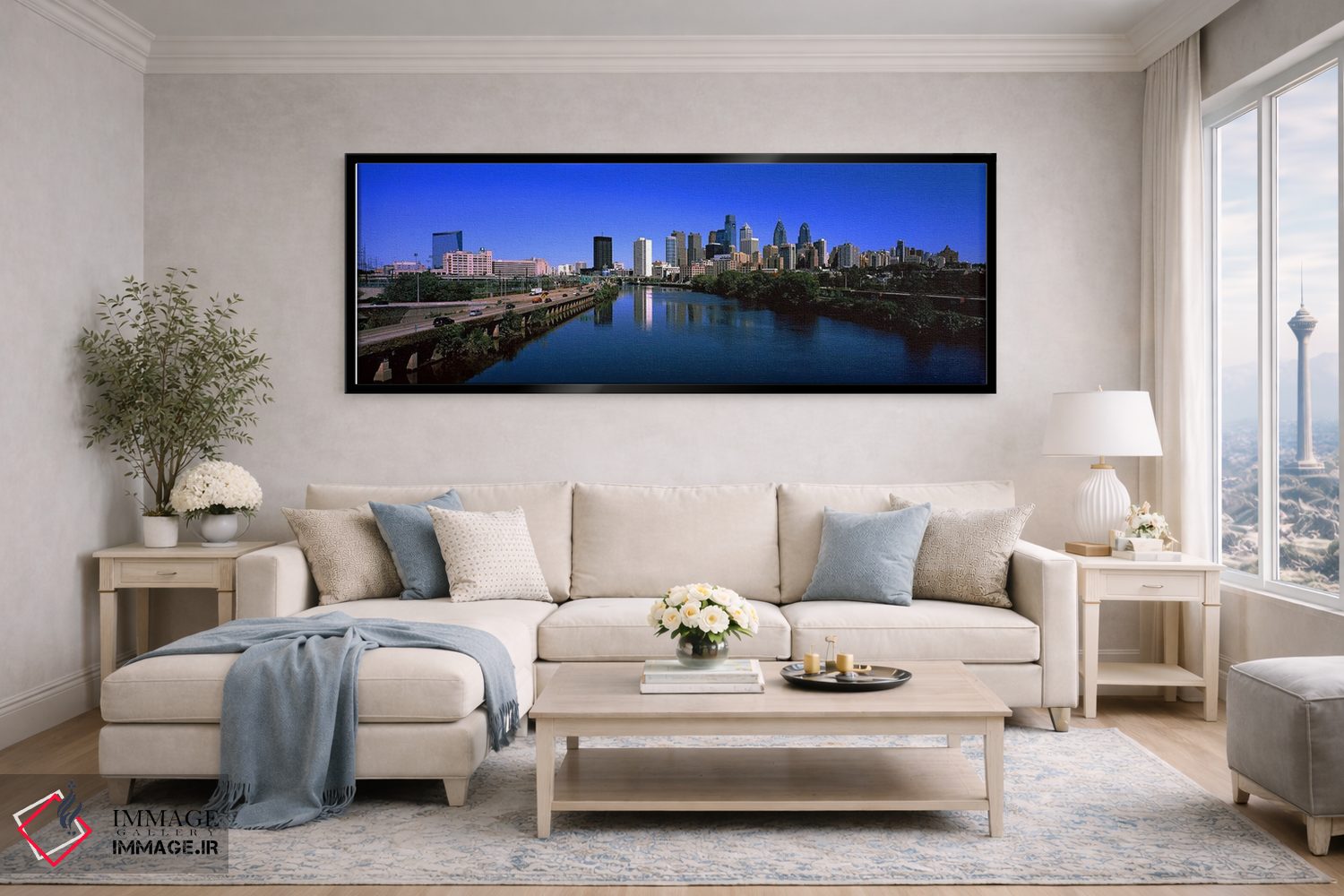 تابلو دکوراتیو ساختمان ها در کنار آب، فیلادلفیا، رودخانه شیکیل، پنسیلو… اثر پانورامیک ایمجز - D5B