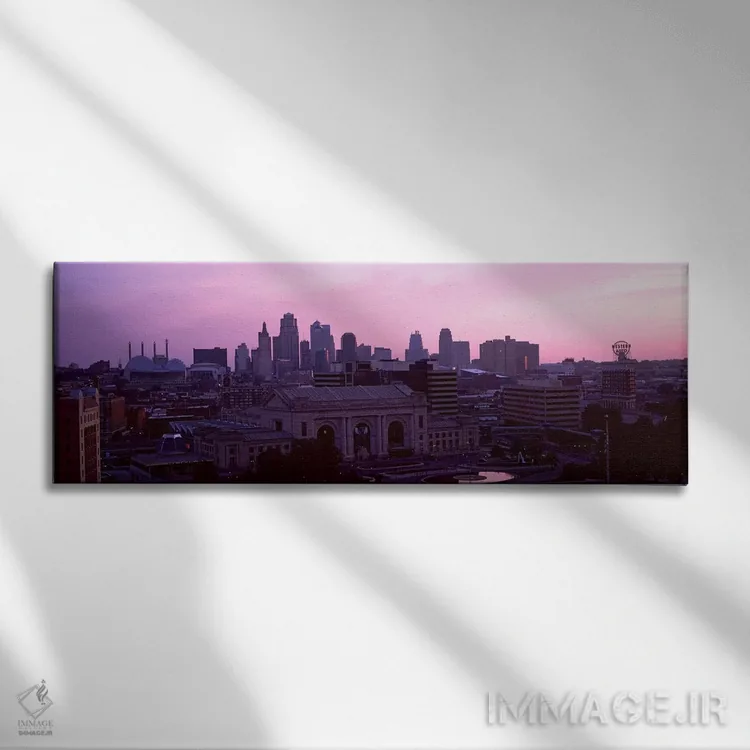 تابلو دکوراتیو ایستگاه اتحادیه در غروب با افق شهری در پس زمینه، کانزاس… اثر پانورامیک ایمجز - نمای روبهرو روی دیوار