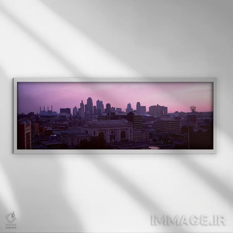 تابلو دکوراتیو ایستگاه اتحادیه در غروب با افق شهری در پس زمینه، کانزاس… اثر پانورامیک ایمجز - نمای قابدار سفید