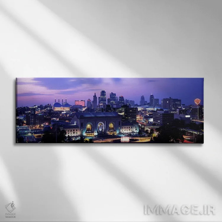 تابلو دکوراتیو ایستگاه اتحادیه در غروب با افق شهری در پس زمینه، کانزاس… اثر پانورامیک ایمجز - نمای روبهرو روی دیوار