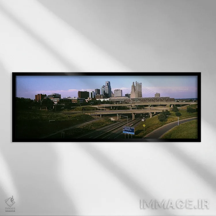 تابلو دکوراتیو تقاطع بزرگراه، کانزاس سیتی، میزوری، ایالات متحده آمریکا اثر پانورامیک ایمجز - نمای قابدار مشکی