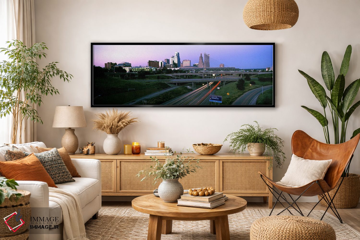 تابلو دکوراتیو تقاطع بزرگراه و افق شهری در غروب، کانزاس سیتی، میزوری… اثر پانورامیک ایمجز - D3B