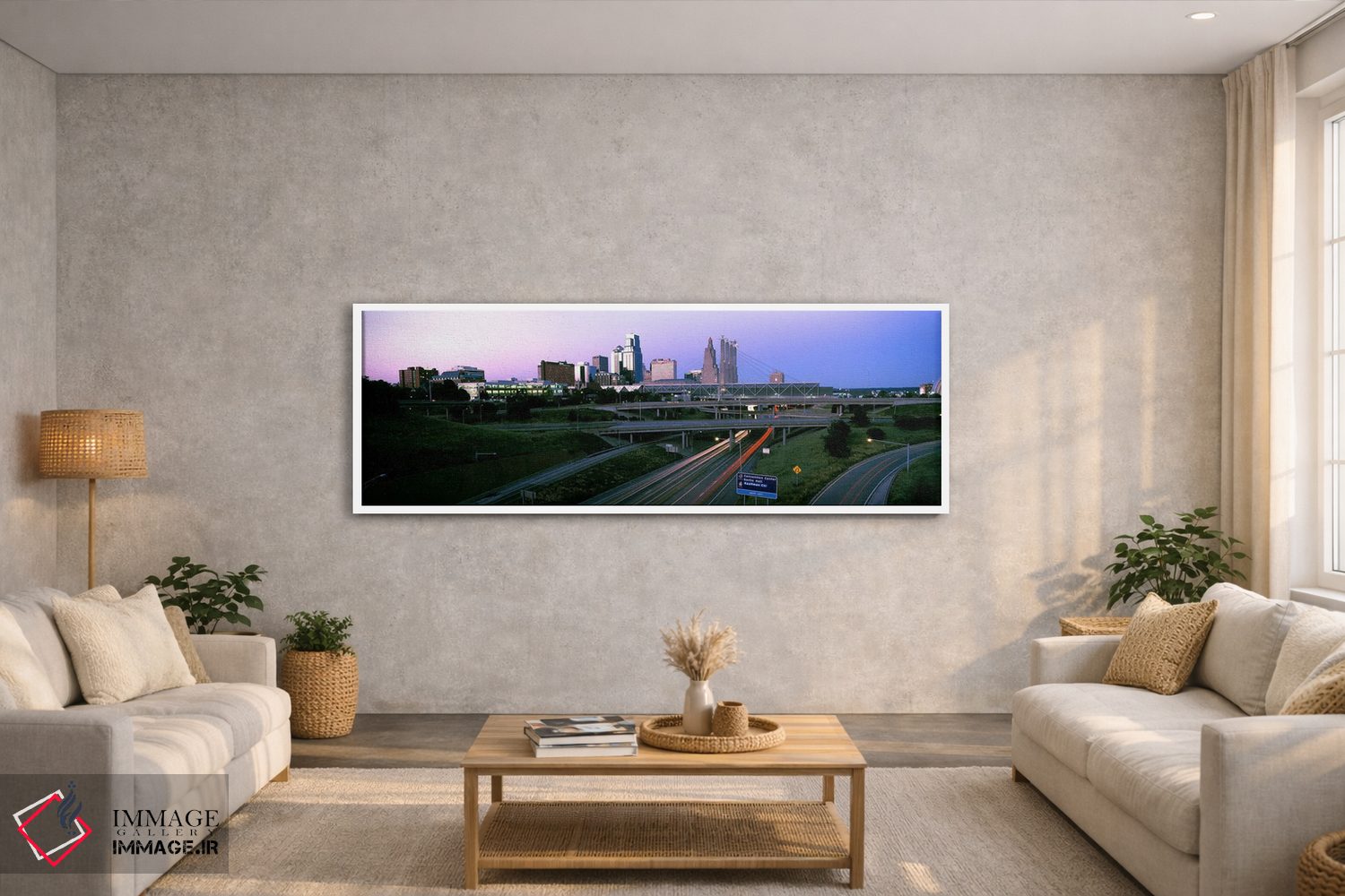 تابلو دکوراتیو تقاطع بزرگراه و افق شهری در غروب، کانزاس سیتی، میزوری… اثر پانورامیک ایمجز - D2W
