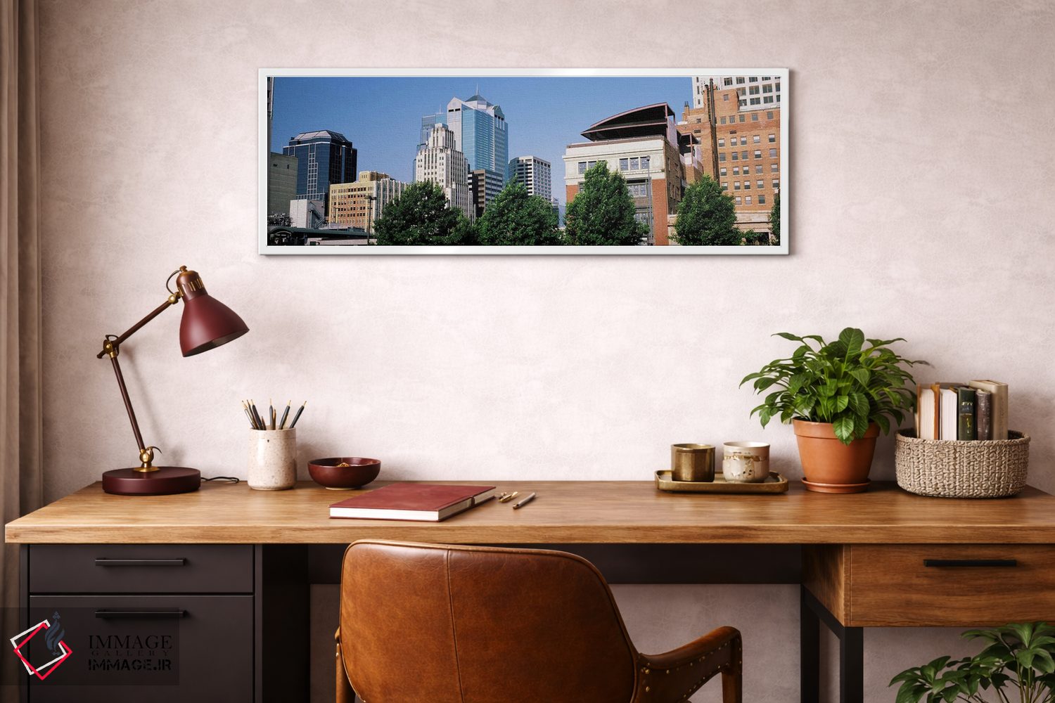 تابلو دکوراتیو نمای از زاویه پایین از افق شهری، کانزاس سیتی، میزوری، ا… اثر پانورامیک ایمجز - D3W