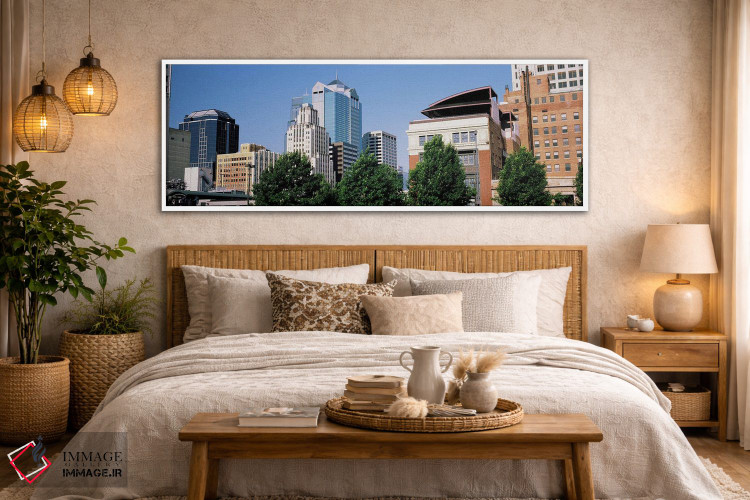 تابلو دکوراتیو نمای از زاویه پایین از افق شهری، کانزاس سیتی، میزوری، ا… اثر پانورامیک ایمجز - D5W