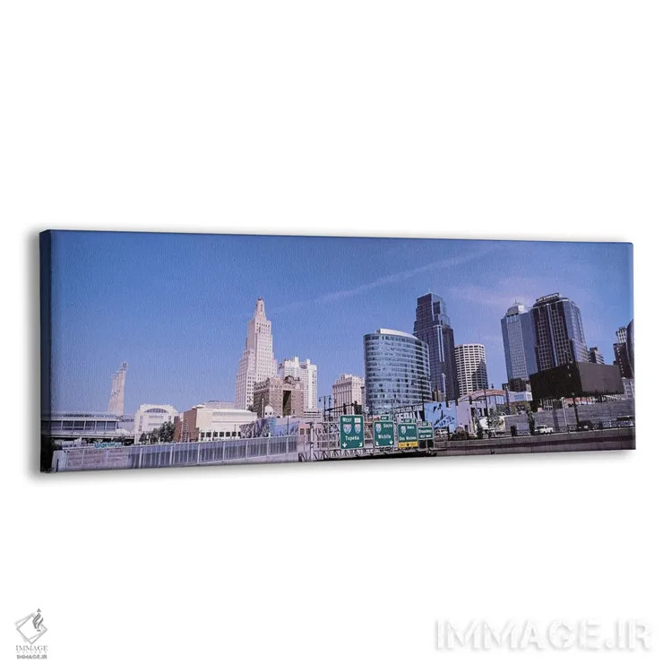 تابلو دکوراتیو نمای از زاویه پایین از افق شهری مرکز شهر، کانزاس سیتی… اثر پانورامیک ایمجز - نمای پرسپکتیو محصول
