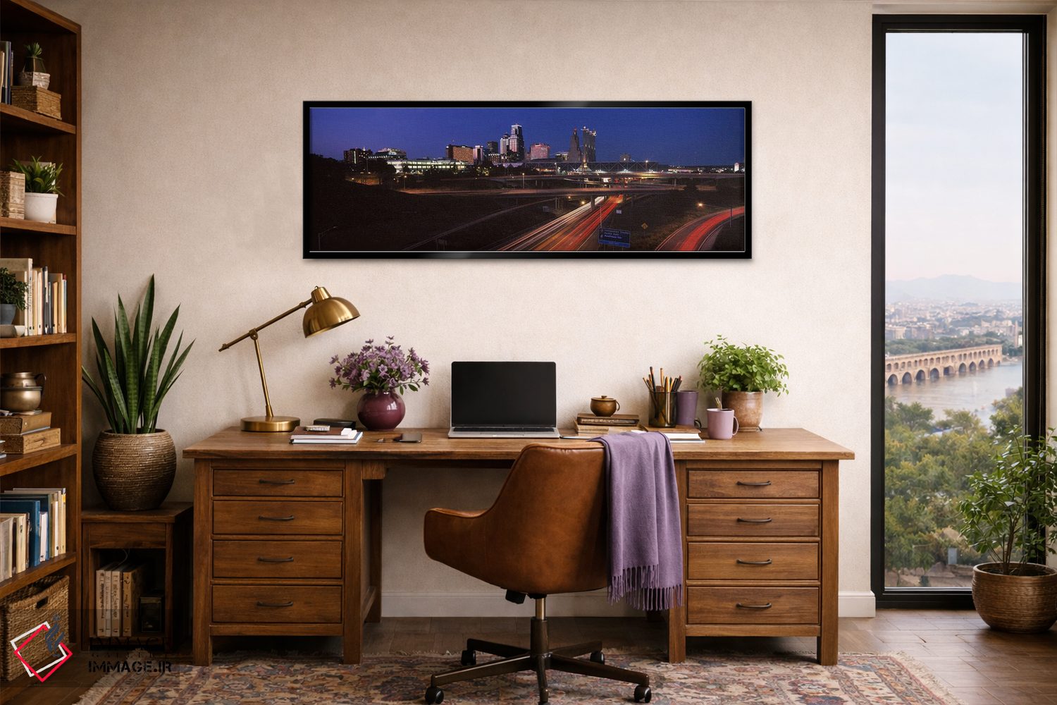 تابلو دکوراتیو تقاطع بزرگراه و افق شهری در غروب، کانزاس سیتی، میزوری… اثر پانورامیک ایمجز - D2B