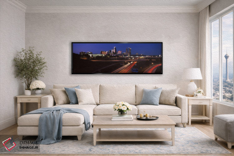 تابلو دکوراتیو تقاطع بزرگراه و افق شهری در غروب، کانزاس سیتی، میزوری… اثر پانورامیک ایمجز - D5B