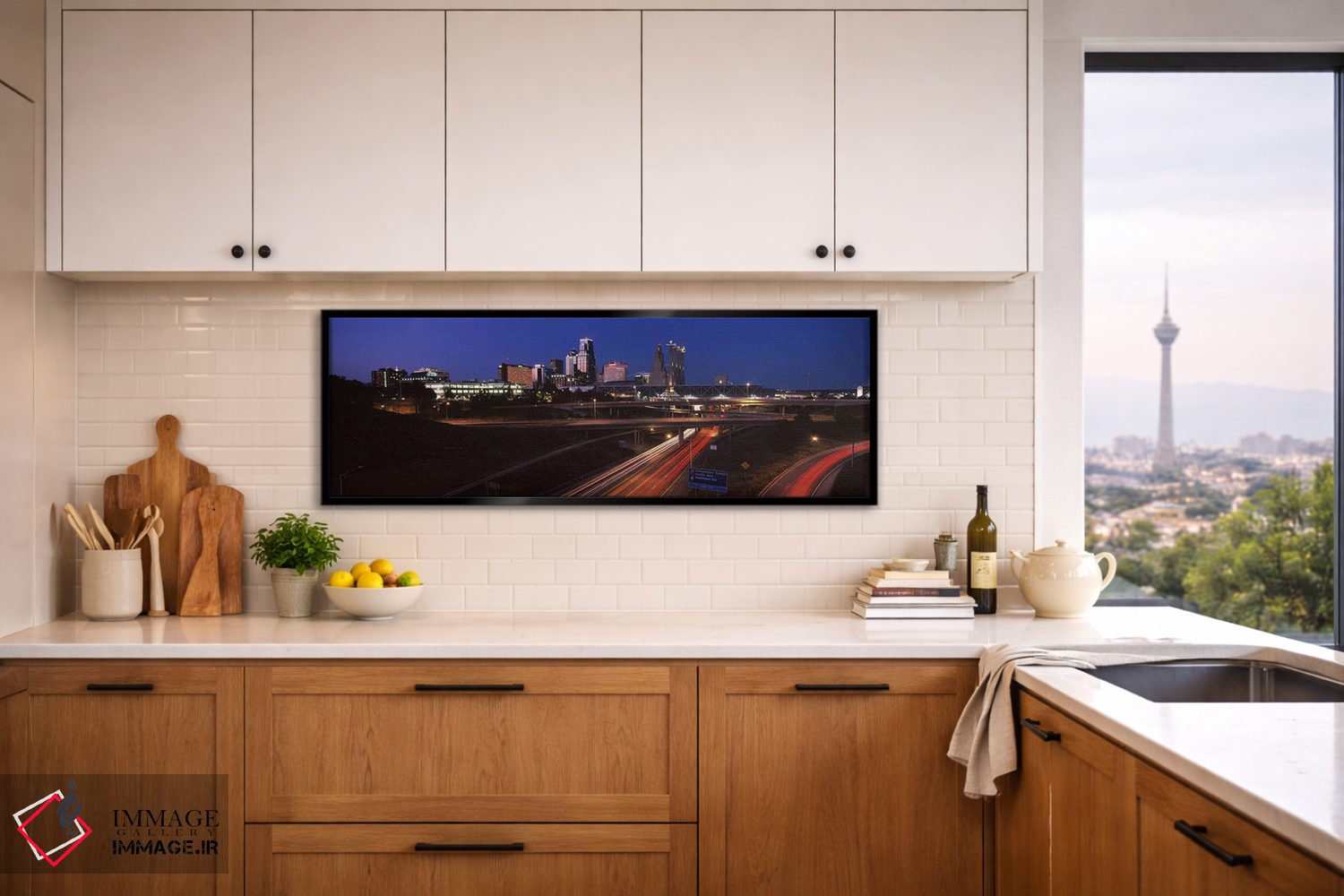 تابلو دکوراتیو تقاطع بزرگراه و افق شهری در غروب، کانزاس سیتی، میزوری… اثر پانورامیک ایمجز - D6B