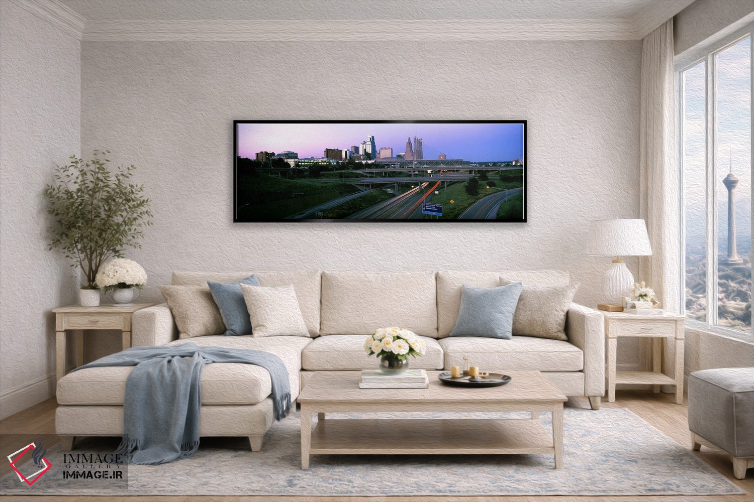 تابلو دکوراتیو تقاطع بزرگراه و افق شهری در غروب، کانزاس سیتی، میزوری… اثر پانورامیک ایمجز - D6B