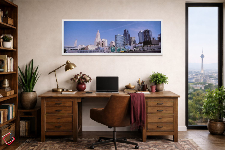 تابلو دکوراتیو نمای از زاویه پایین از افق شهری مرکز شهر، کانزاس سیتی… اثر پانورامیک ایمجز - D1W