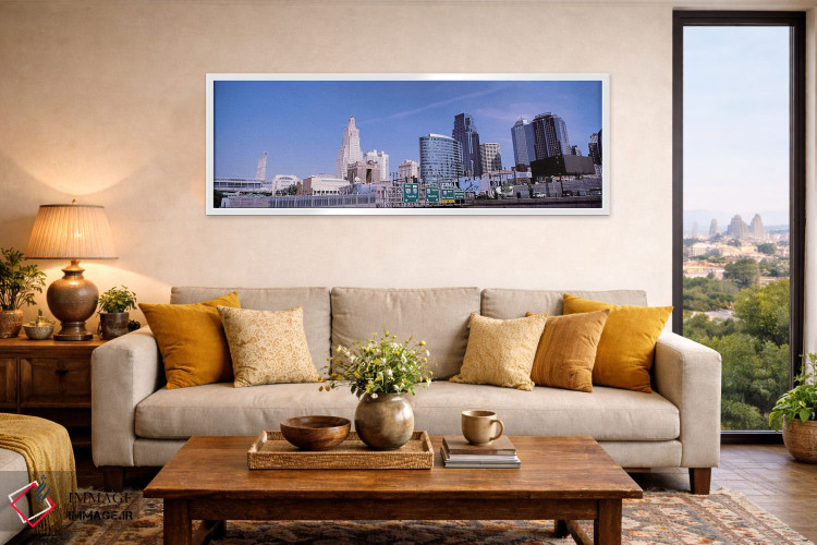 تابلو دکوراتیو نمای از زاویه پایین از افق شهری مرکز شهر، کانزاس سیتی… اثر پانورامیک ایمجز - D3W