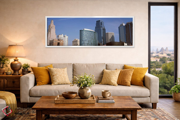 تابلو دکوراتیو نمای از زاویه پایین از افق شهری مرکز شهر، کانزاس سیتی… اثر پانورامیک ایمجز - D4W