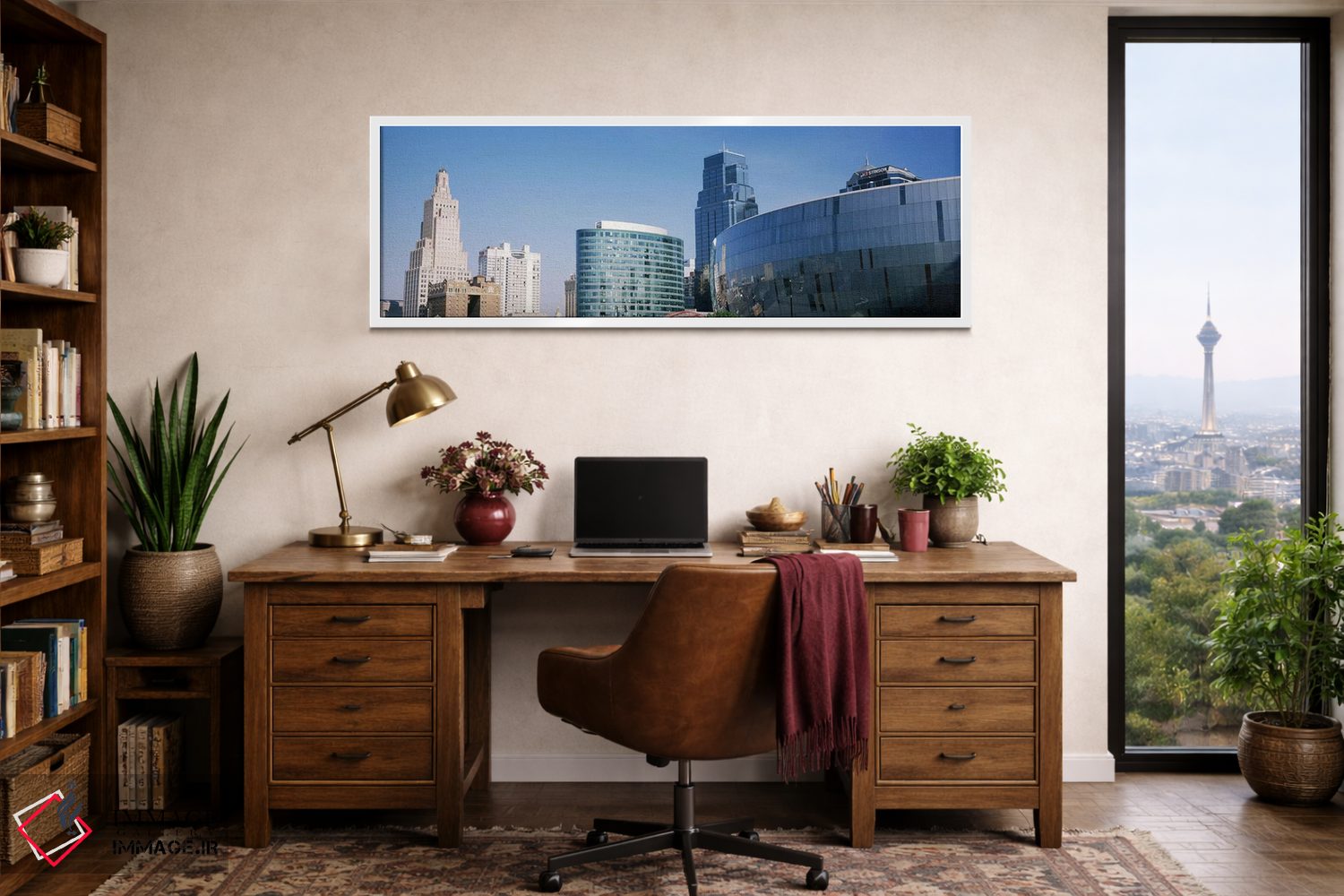 تابلو دکوراتیو نمای از زاویه پایین از افق شهری مرکز شهر، کانزاس سیتی… اثر پانورامیک ایمجز - D1W