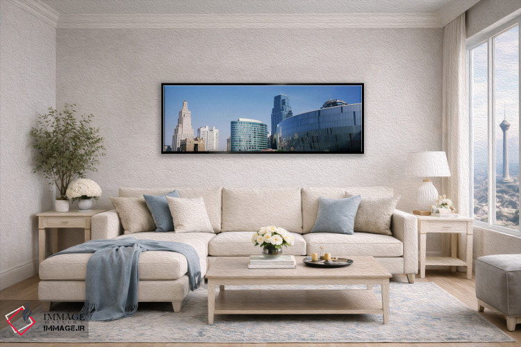 تابلو دکوراتیو نمای از زاویه پایین از افق شهری مرکز شهر، کانزاس سیتی… اثر پانورامیک ایمجز - D5B