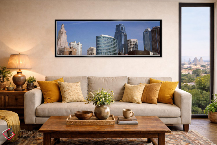 تابلو دکوراتیو نمای از زاویه پایین از افق شهری مرکز شهر، کانزاس سیتی… اثر پانورامیک ایمجز - D6B