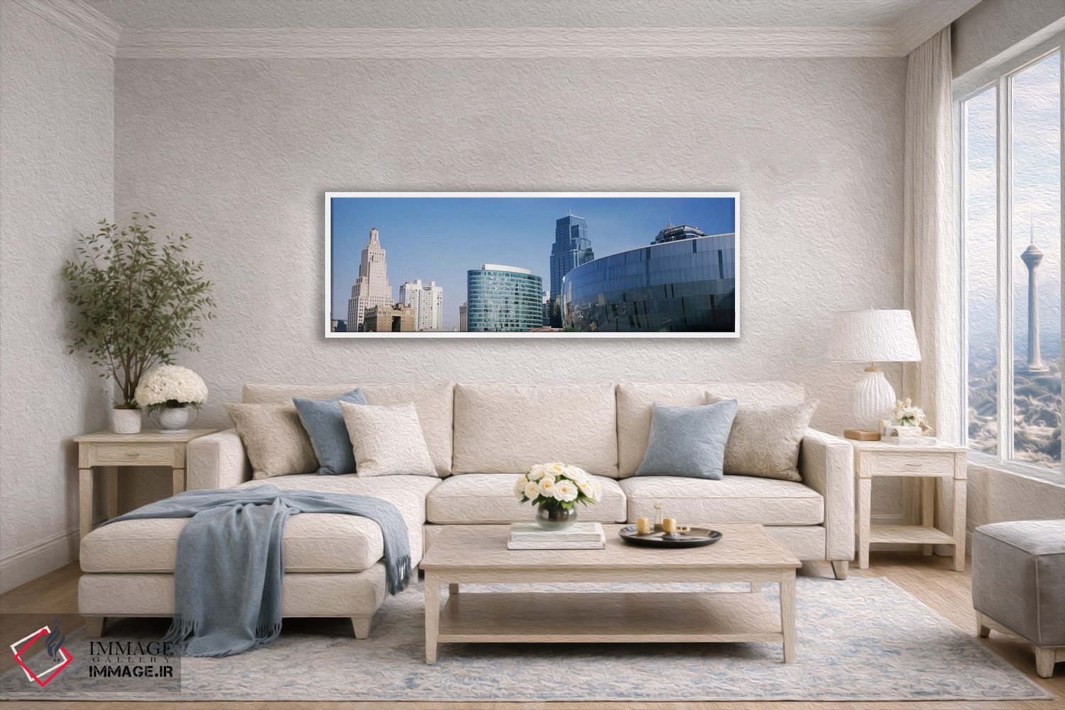تابلو دکوراتیو نمای از زاویه پایین از افق شهری مرکز شهر، کانزاس سیتی… اثر پانورامیک ایمجز - D4W