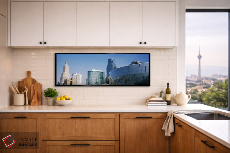 تابلو دکوراتیو نمای از زاویه پایین از افق شهری مرکز شهر، کانزاس سیتی… اثر پانورامیک ایمجز - D6B