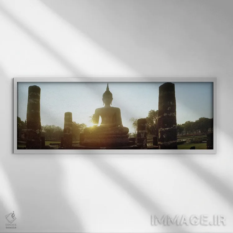 تابلو دکوراتیو مجسمه بودا در غروب، پارک تاریخی سوخوتای، سوخوتای، تایلن… اثر پانورامیک ایمجز - نمای قابدار سفید