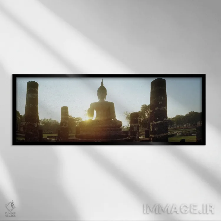 تابلو دکوراتیو مجسمه بودا در غروب، پارک تاریخی سوخوتای، سوخوتای، تایلن… اثر پانورامیک ایمجز - نمای قابدار مشکی