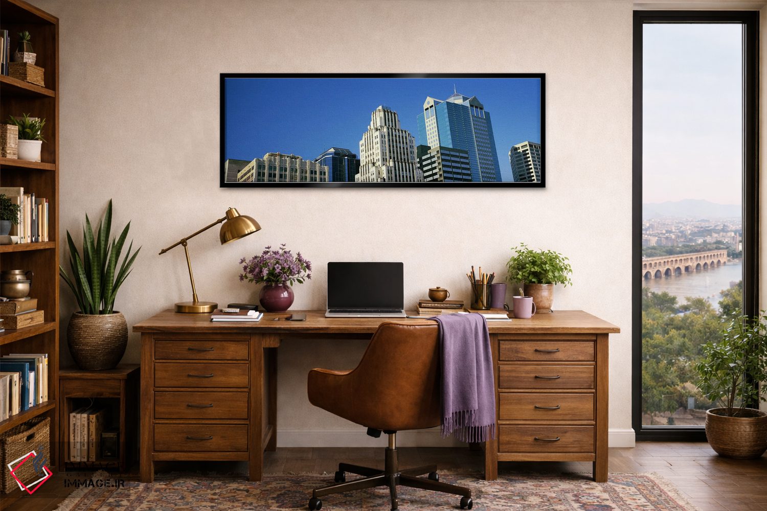 تابلو دکوراتیو نمای از زاویه پایین از افق شهری مرکز شهر، تاون پویلین… اثر پانورامیک ایمجز - D2B
