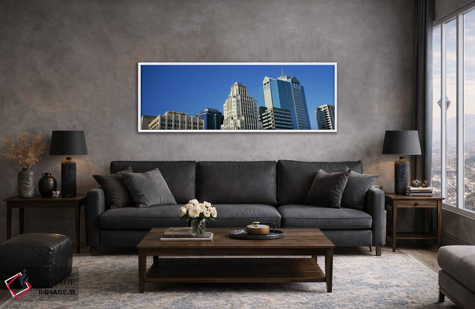 تابلو دکوراتیو نمای از زاویه پایین از افق شهری مرکز شهر، تاون پویلین… اثر پانورامیک ایمجز - D3W