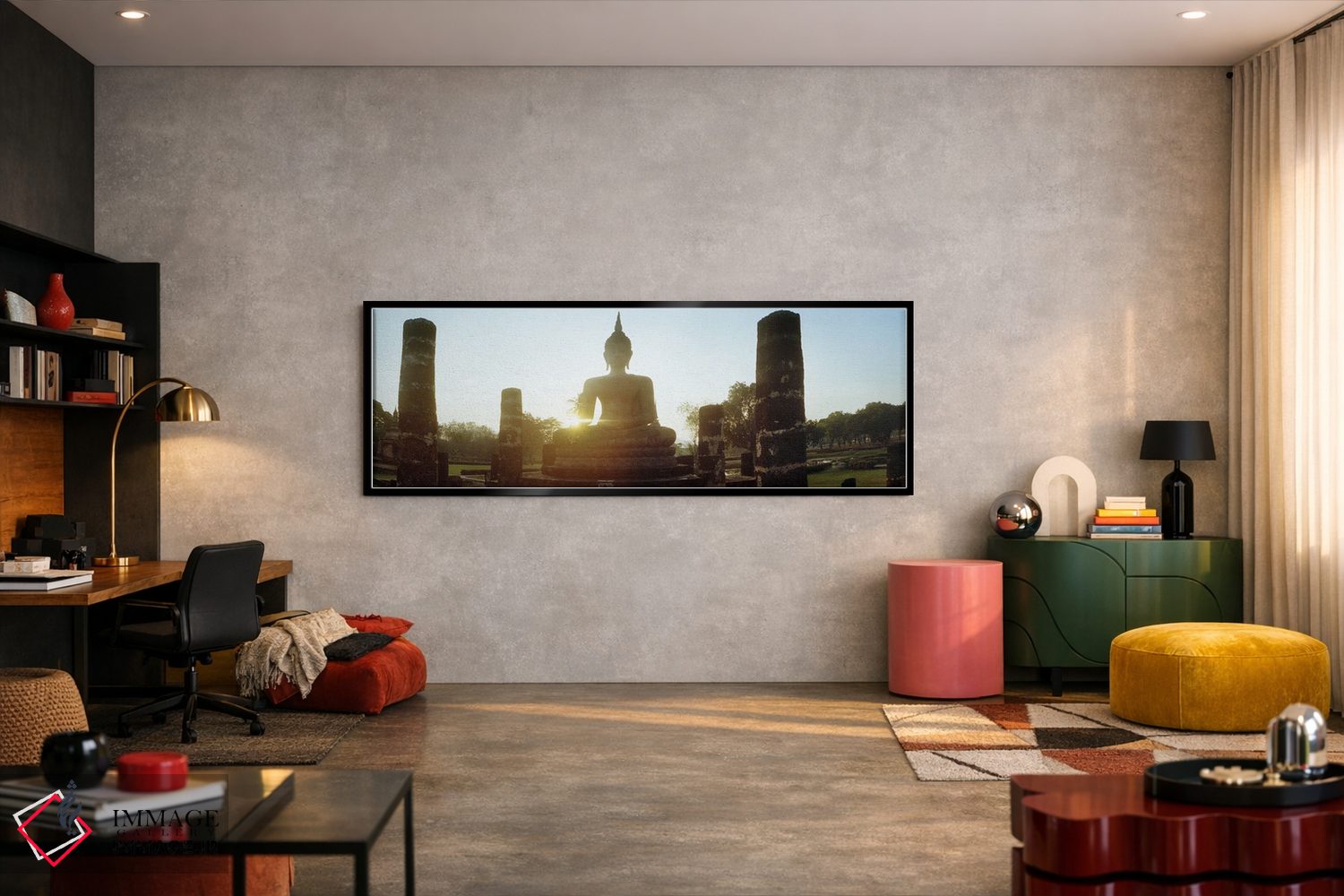 تابلو دکوراتیو مجسمه بودا در غروب، پارک تاریخی سوخوتای، سوخوتای، تایلن… اثر پانورامیک ایمجز - D6B