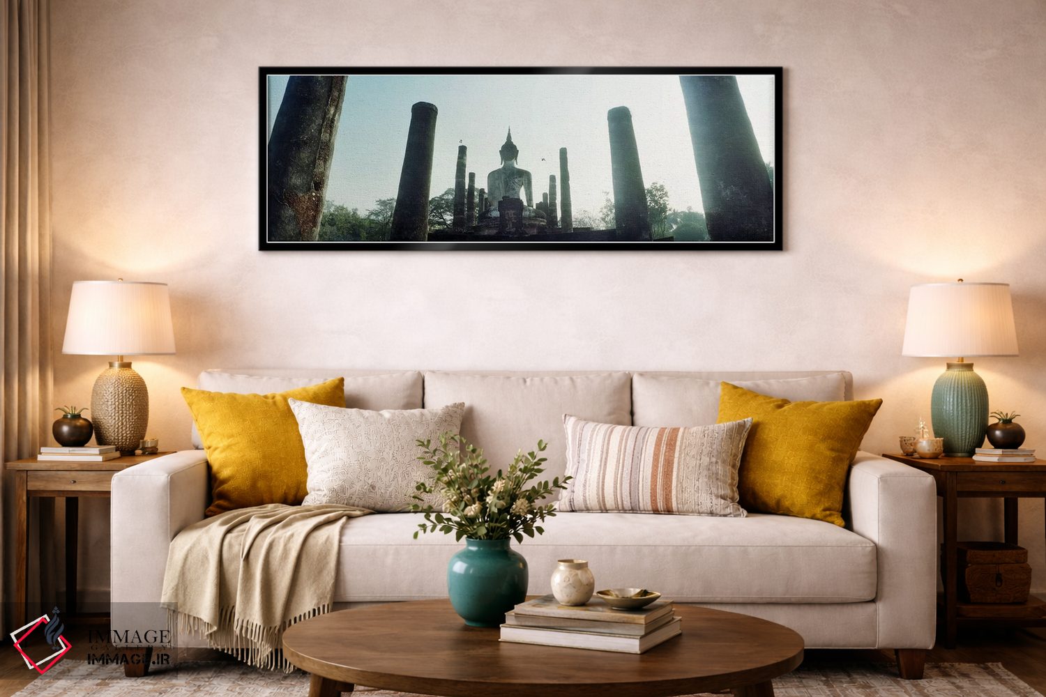 تابلو دکوراتیو مجسمه بودا در معبد، پارک تاریخی سوخوتای، سوخوتای، تایلن… اثر پانورامیک ایمجز - D2B