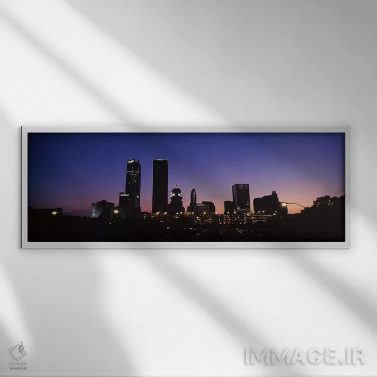 تابلو دکوراتیو افق شهری مرکز شهر در شب، اوکلاهما سیتی، اوکلاهاما، ایال… اثر پانورامیک ایمجز - نمای قابدار سفید