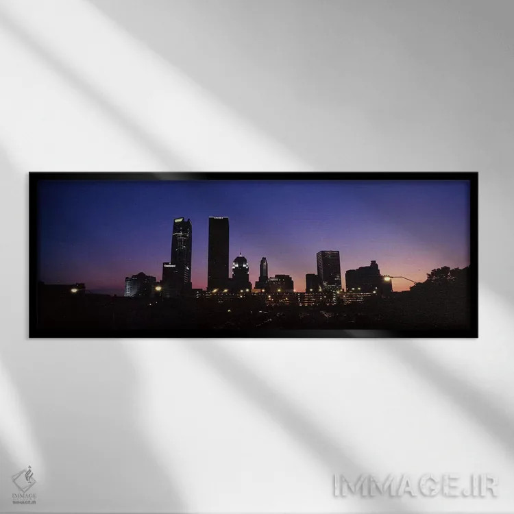 تابلو دکوراتیو افق شهری مرکز شهر در شب، اوکلاهما سیتی، اوکلاهاما، ایال… اثر پانورامیک ایمجز - نمای قابدار مشکی