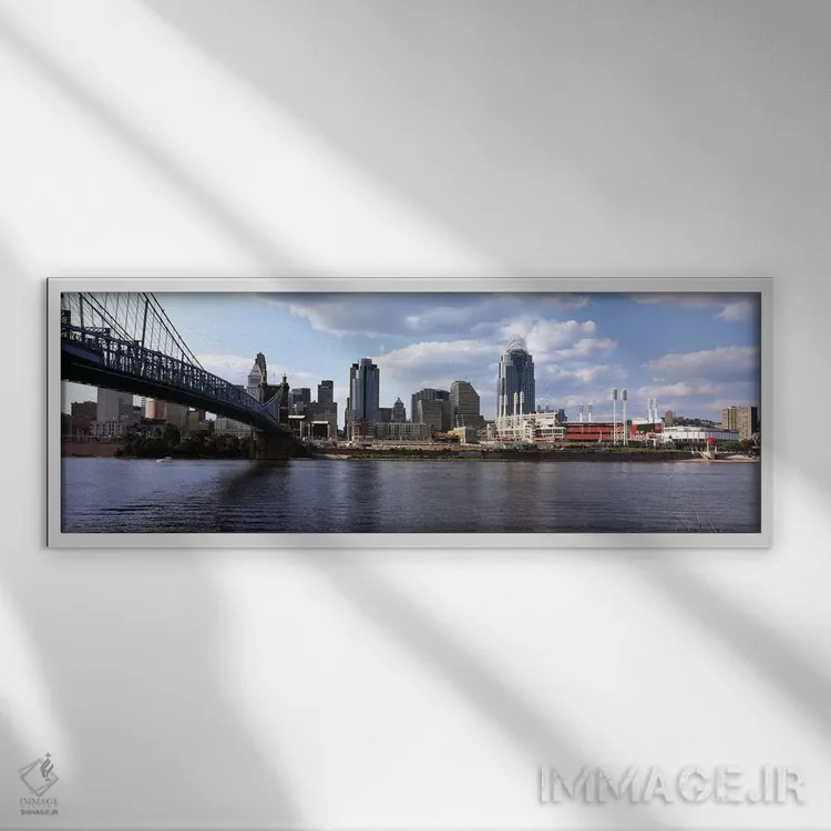 تابلو دکوراتیو پل بر فراز رودخانه اوهایو، سینسیناتی، شهرستان همیلتون… اثر پانورامیک ایمجز - نمای قابدار سفید