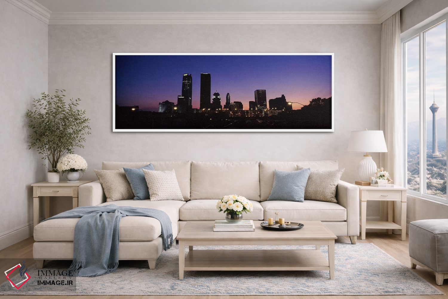 تابلو دکوراتیو افق شهری مرکز شهر در شب، اوکلاهما سیتی، اوکلاهاما، ایال… اثر پانورامیک ایمجز - D4W