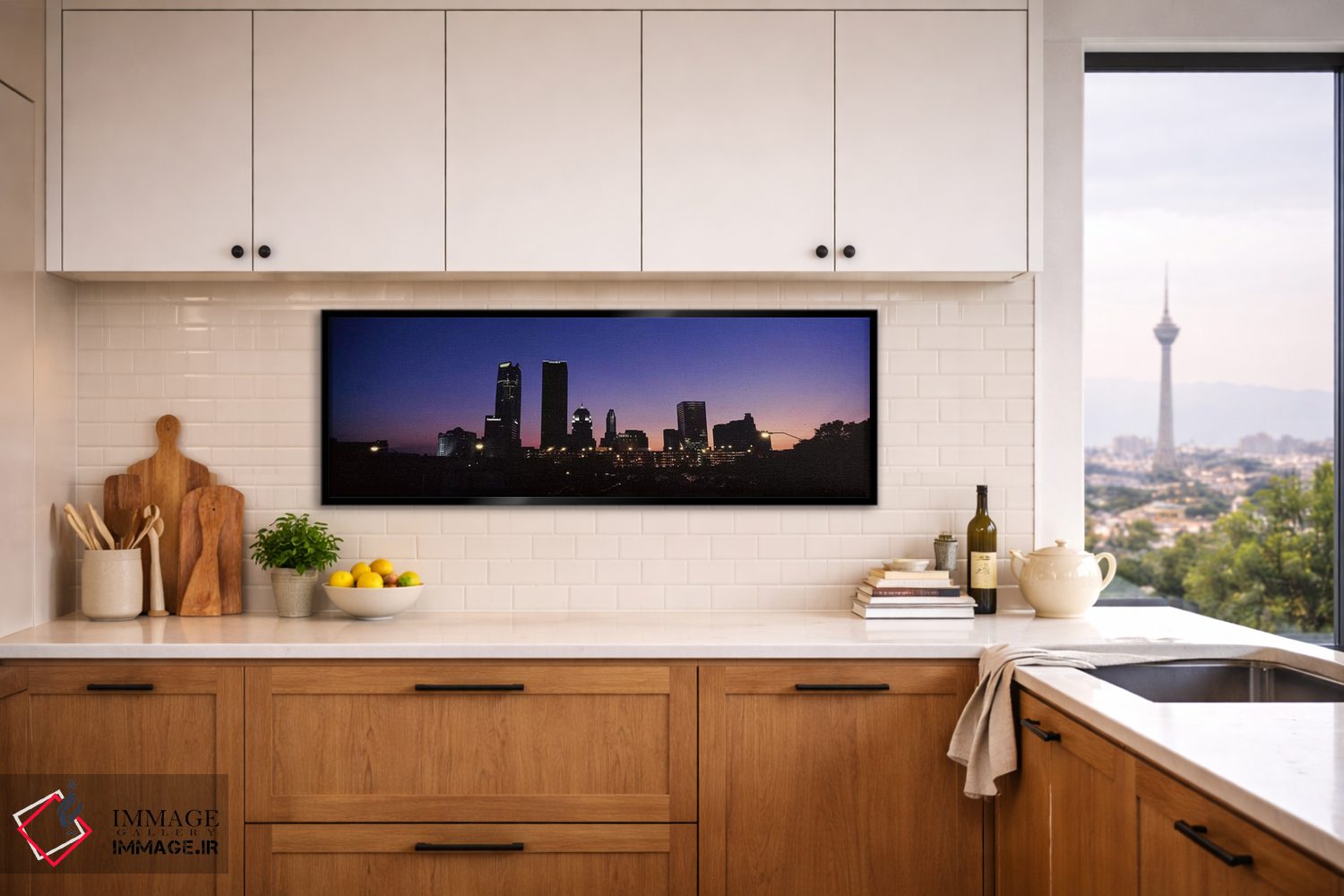 تابلو دکوراتیو افق شهری مرکز شهر در شب، اوکلاهما سیتی، اوکلاهاما، ایال… اثر پانورامیک ایمجز - D5B