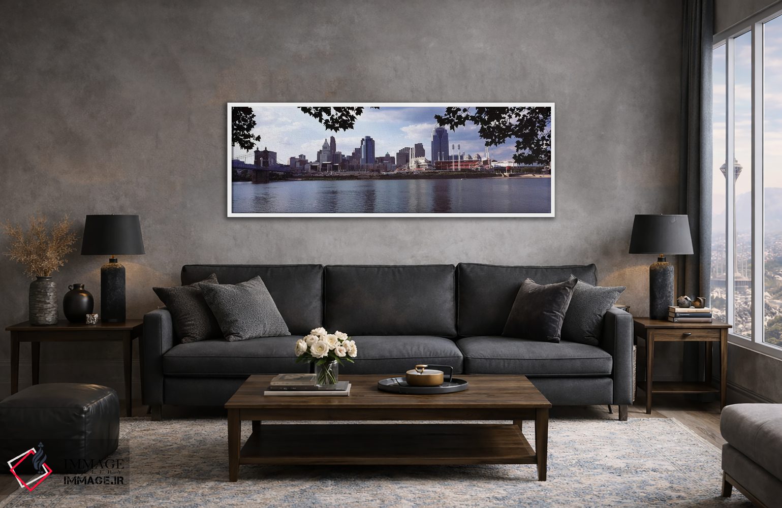 تابلو دکوراتیو شهر در کنار آب، رودخانه اوهایو، سینسیناتی، شهرستان همیل… اثر پانورامیک ایمجز - D4W