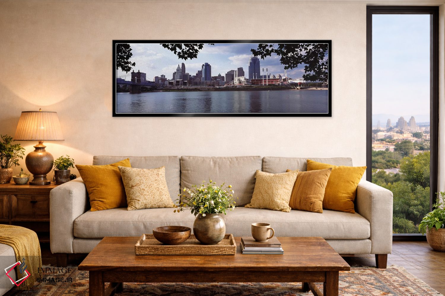 تابلو دکوراتیو شهر در کنار آب، رودخانه اوهایو، سینسیناتی، شهرستان همیل… اثر پانورامیک ایمجز - D6B