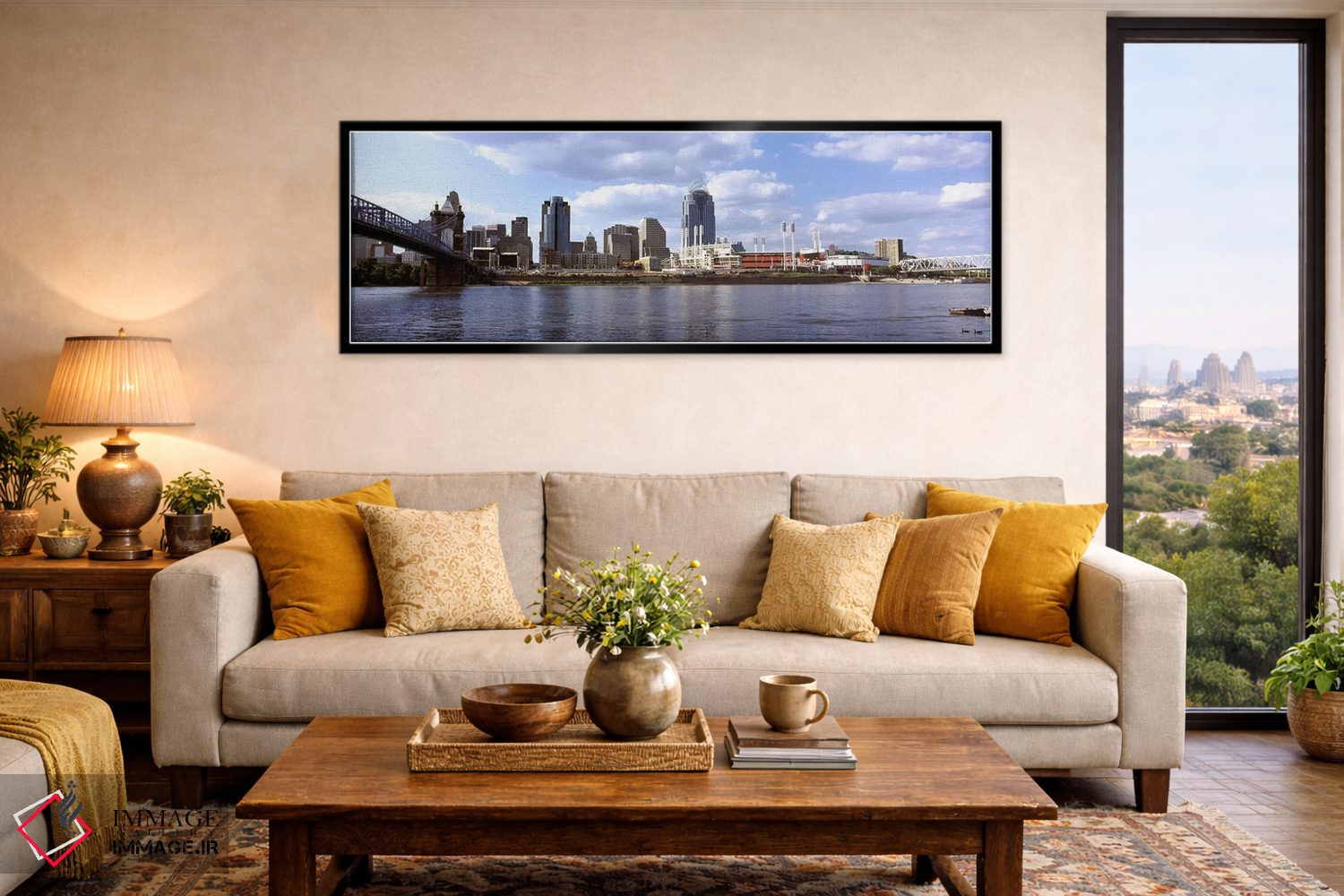 تابلو دکوراتیو شهر در کنار آب، رودخانه اوهایو، سینسیناتی، شهرستان همیل… اثر پانورامیک ایمجز - D6B