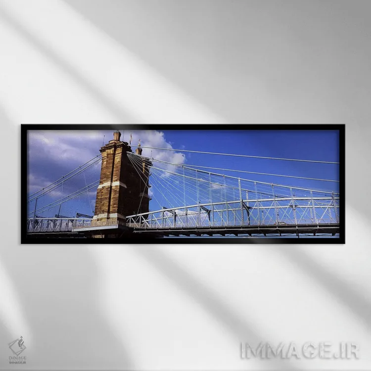تابلو دکوراتیو پل معلق جان ای. روبلینگ بر روی رودخانه اوهایو، سینسینات… اثر پانورامیک ایمجز - نمای قابدار مشکی