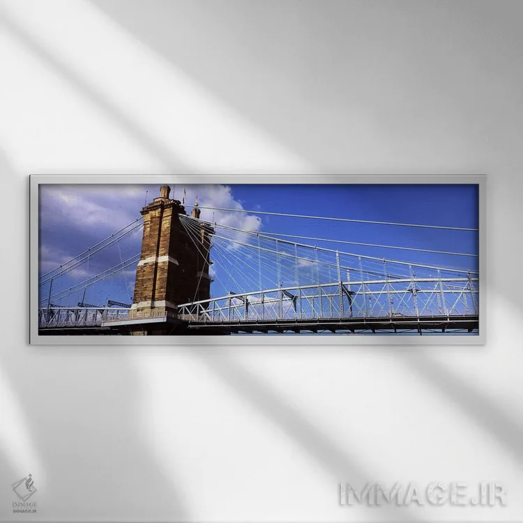 تابلو دکوراتیو پل معلق جان ای. روبلینگ بر روی رودخانه اوهایو، سینسینات… اثر پانورامیک ایمجز - نمای قابدار سفید