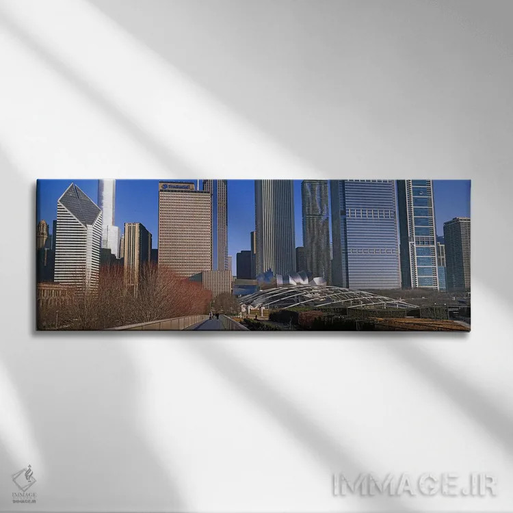 تابلو دکوراتیو پارک هزاره با ساختمان ها در پس زمینه، شیکاگو، شهرستان ک… اثر پانورامیک ایمجز - نمای روبهرو روی دیوار