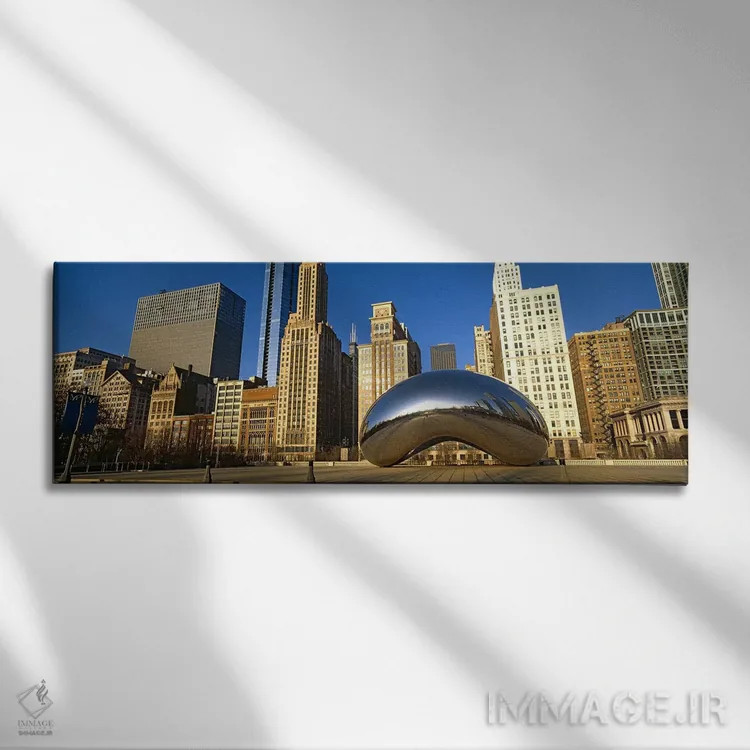 تابلو دکوراتیو مجسمه گیت ابر با ساختمان ها در پس زمینه، پارک هزاره، شی… اثر پانورامیک ایمجز - نمای روبهرو روی دیوار