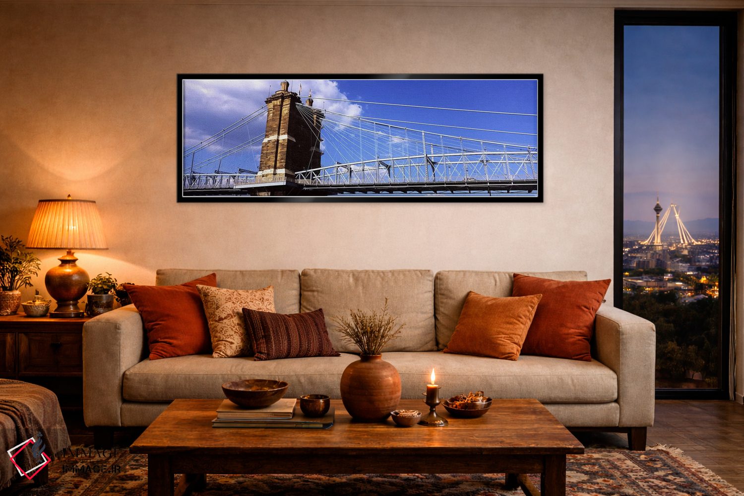 تابلو دکوراتیو پل معلق جان ای. روبلینگ بر روی رودخانه اوهایو، سینسینات… اثر پانورامیک ایمجز - D5B