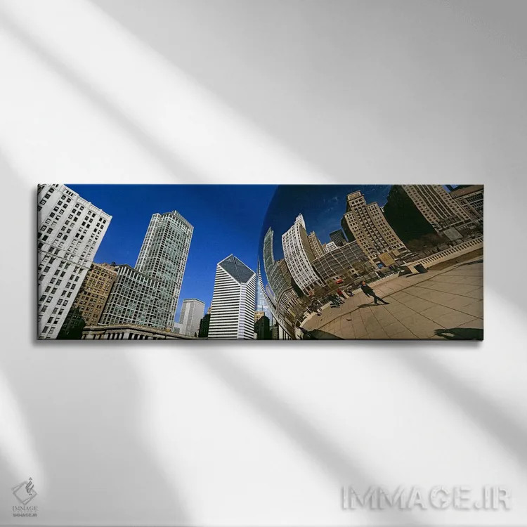 تابلو دکوراتیو انعکاس ساختمان ها بر روی مجسمه گیت ابر، پارک هزاره، شیک… اثر پانورامیک ایمجز - نمای روبهرو روی دیوار