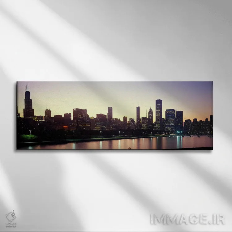 تابلو دکوراتیو افق شهری همراه با دریاچه میشیگان و خیابان دریاچه در پیش… اثر پانورامیک ایمجز - نمای روبهرو روی دیوار