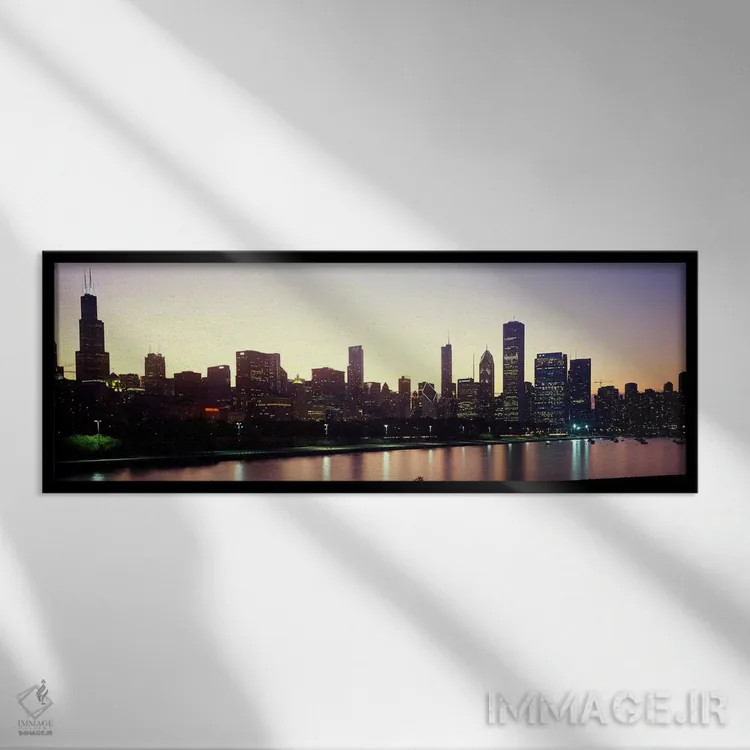 تابلو دکوراتیو افق شهری همراه با دریاچه میشیگان و خیابان دریاچه در پیش… اثر پانورامیک ایمجز - نمای قابدار مشکی