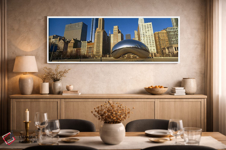 تابلو دکوراتیو مجسمه گیت ابر با ساختمان ها در پس زمینه، پارک هزاره، شی… اثر پانورامیک ایمجز - D1W