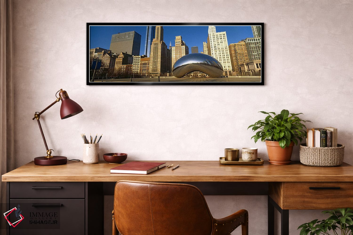 تابلو دکوراتیو مجسمه گیت ابر با ساختمان ها در پس زمینه، پارک هزاره، شی… اثر پانورامیک ایمجز - D2B