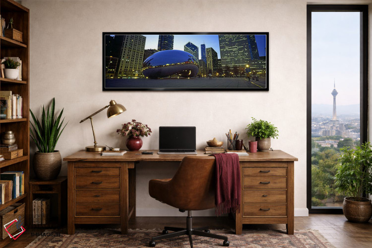 تابلو دکوراتیو ساختمان ها در یک شهر، گیت ابر، پارک هزاره، شیکاگو، شهرس… اثر پانورامیک ایمجز - D2B