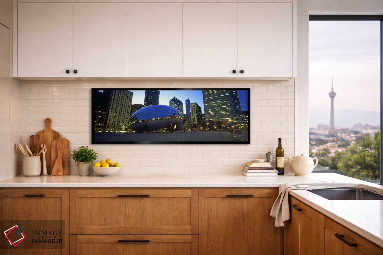 تابلو دکوراتیو ساختمان ها در یک شهر، گیت ابر، پارک هزاره، شیکاگو، شهرس… اثر پانورامیک ایمجز - D5B