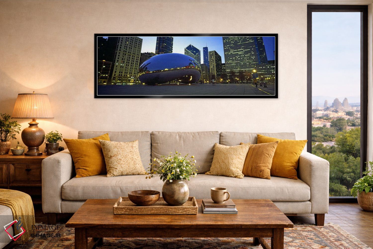 تابلو دکوراتیو ساختمان ها در یک شهر، گیت ابر، پارک هزاره، شیکاگو، شهرس… اثر پانورامیک ایمجز - D6B